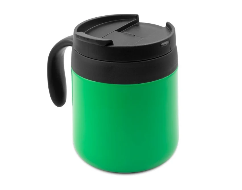 Zielony kubek termiczny Wyatt 400 ml z logo i rączką