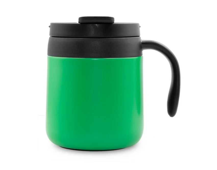 Zielony kubek termiczny Wyatt 400 ml z logo i rączką