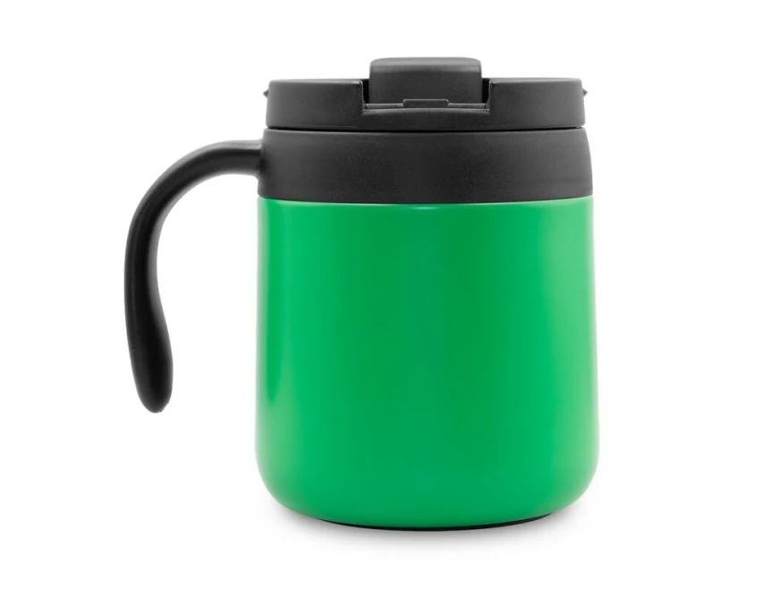 Zielony kubek termiczny Wyatt 400 ml z logo i rączką
