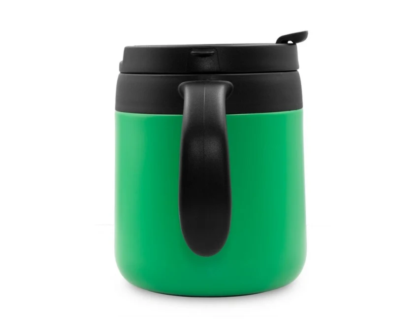 Zielony kubek termiczny Wyatt 400 ml z logo i rączką