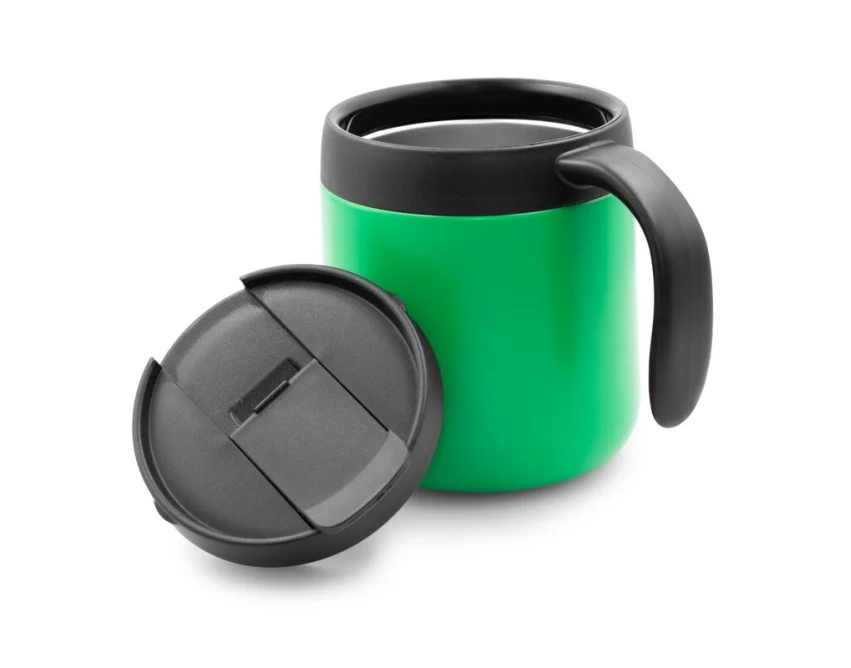 Zielony kubek termiczny Wyatt 400 ml z logo i rączką