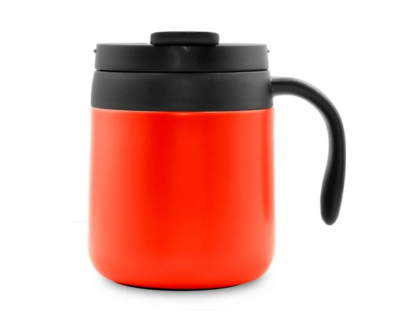 Czerwony kubek termiczny Wyatt 400 ml z uchem i logo