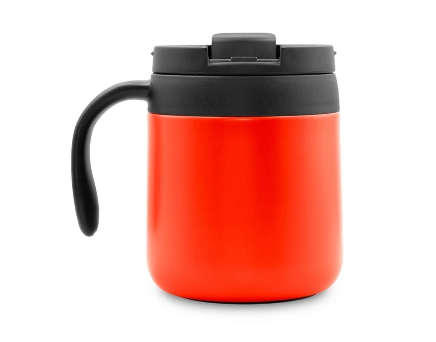 Czerwony kubek termiczny Wyatt 400 ml z uchem i logo