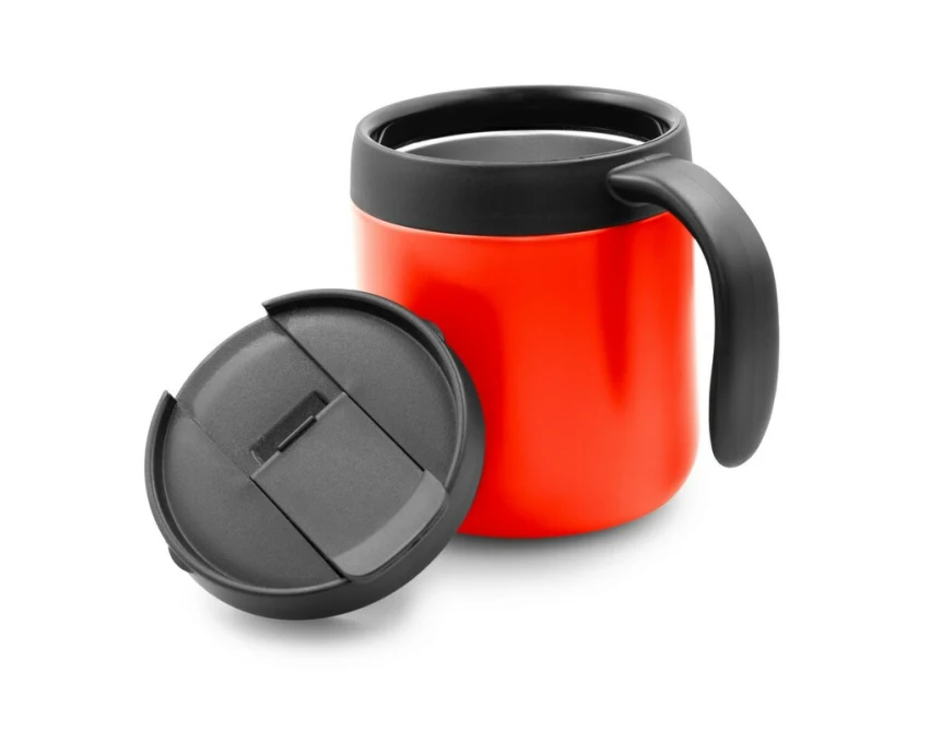 Czerwony kubek termiczny Wyatt 400 ml z uchem i logo