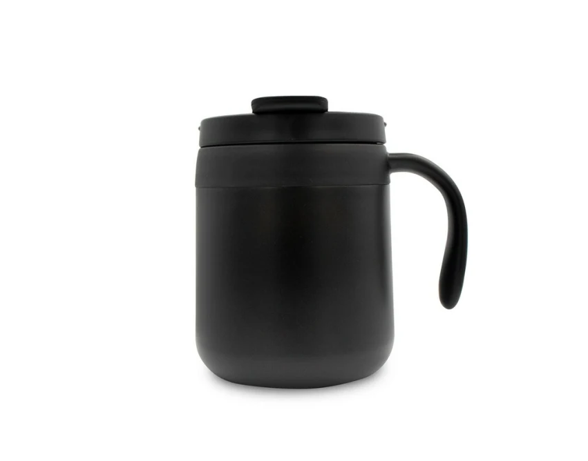 Czarny kubek termiczny Wyatt 400 ml z uchem i logo