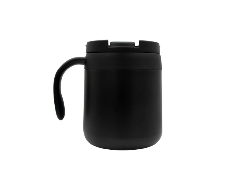 Czarny kubek termiczny Wyatt 400 ml z uchem i logo