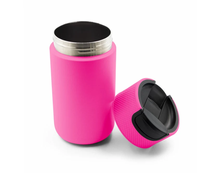 Różowy kubek termiczny 400 ml z grawerem logo UV360