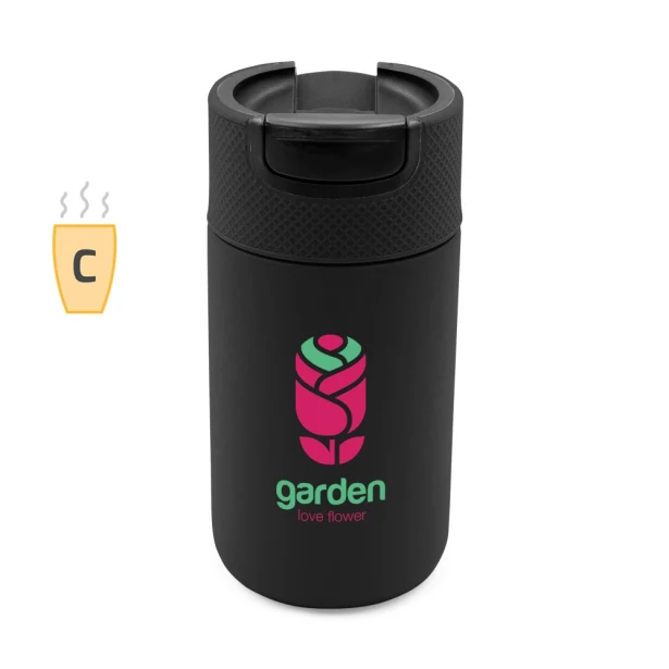 Czarny kubek termiczny 400 ml z grawerem i logo firmy