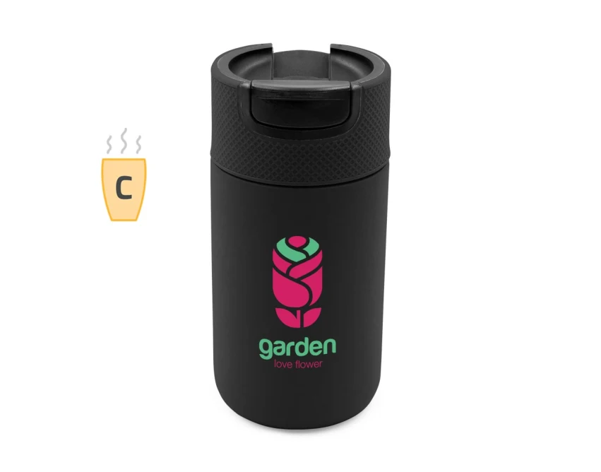 Czarny kubek termiczny 400 ml z grawerem i logo firmy