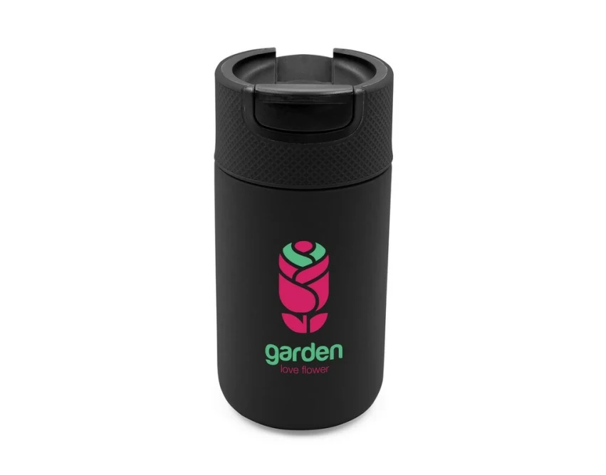 Czarny kubek termiczny 400 ml z grawerem i logo firmy