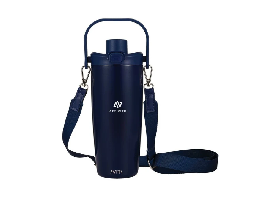 Kubek termiczny Avira Ayala 600 ml navy z logo i słomką