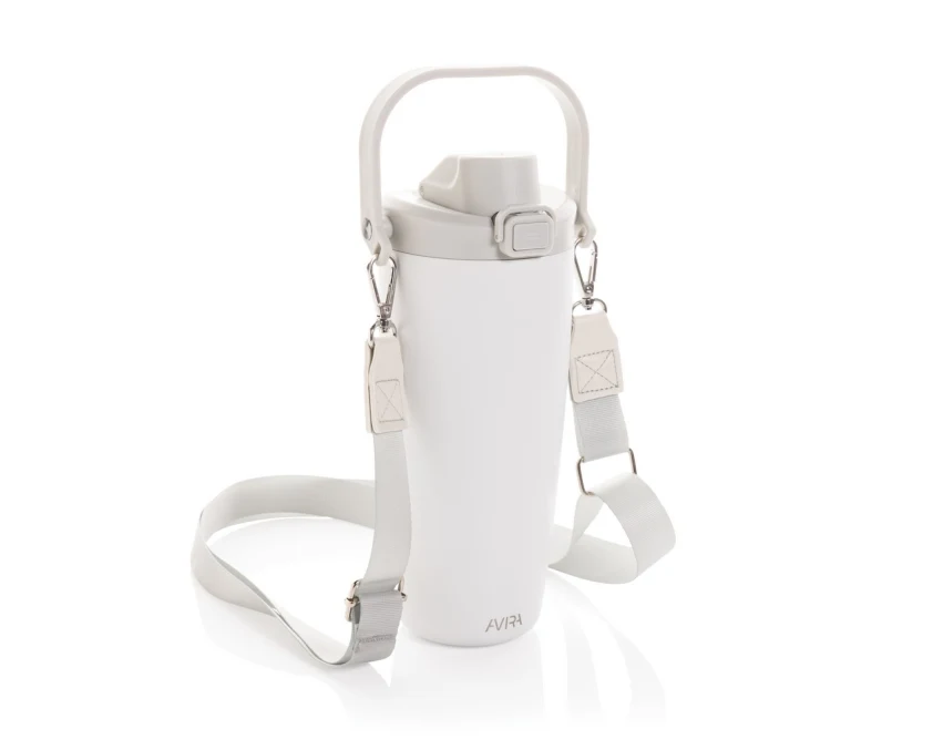 Biały kubek termiczny Avira Ayala 600 ml ze słomką i logo