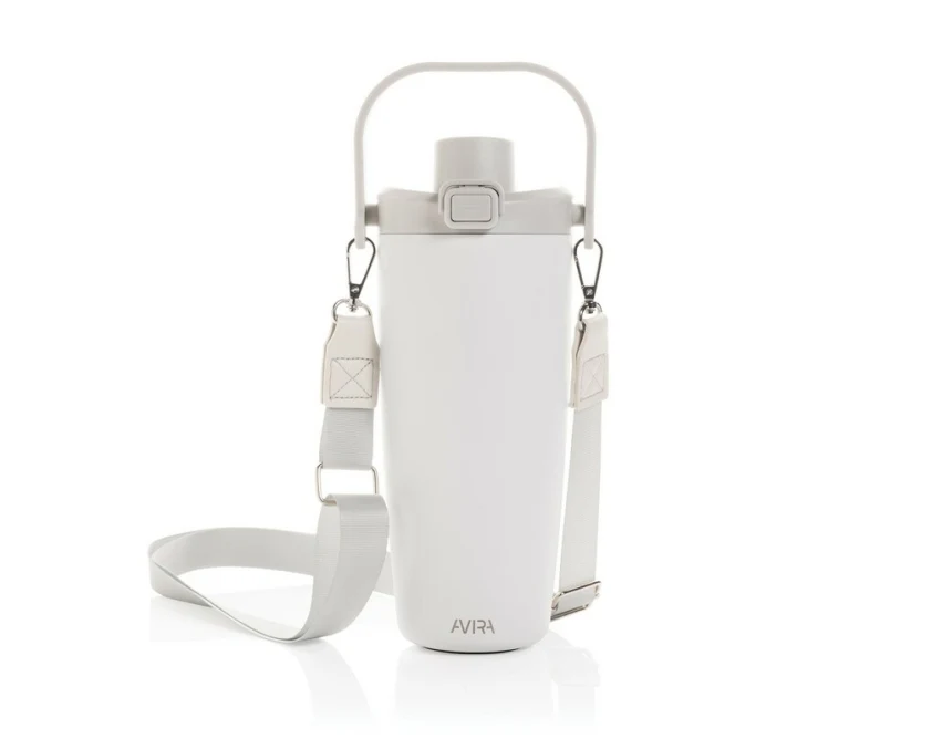 Biały kubek termiczny Avira Ayala 600 ml ze słomką i logo