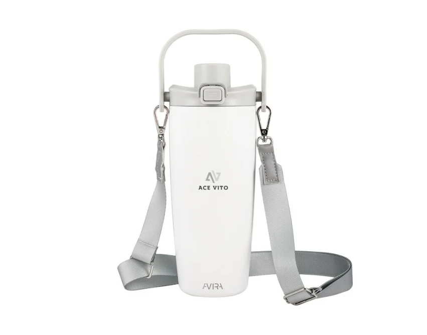 Biały kubek termiczny Avira Ayala 600 ml ze słomką i logo