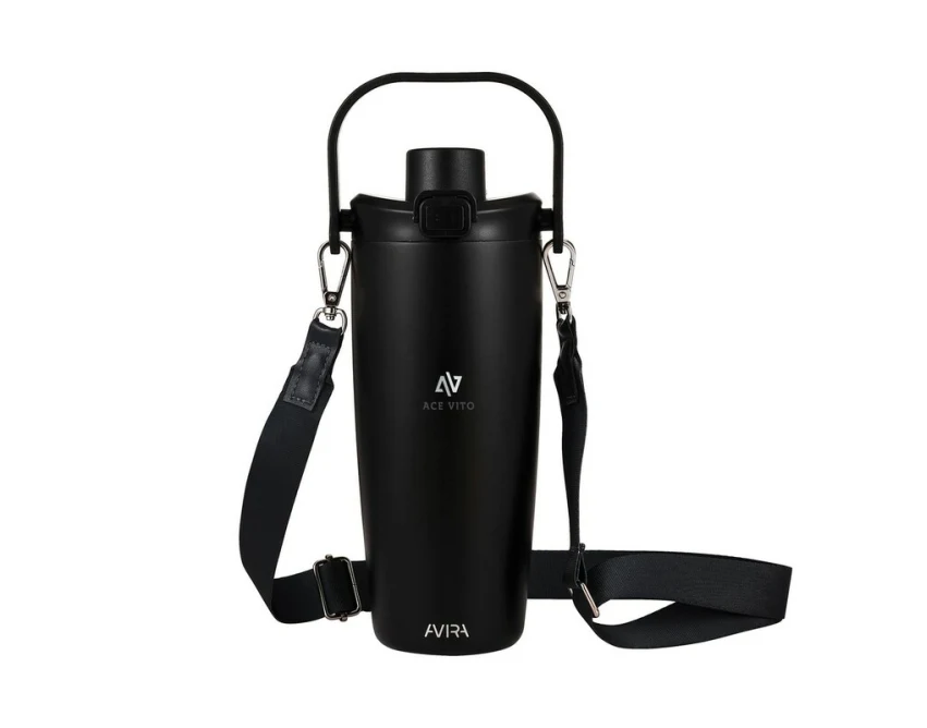 Czarny kubek termiczny 600 ml Avira Ayala ze słomką