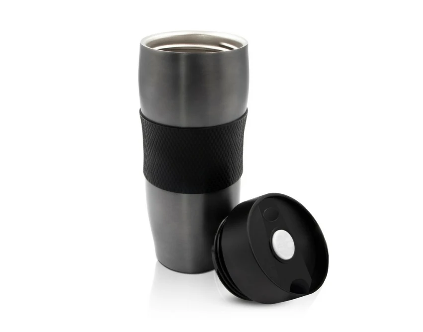 Szary kubek termiczny 350 ml z logo firmy, leakproof