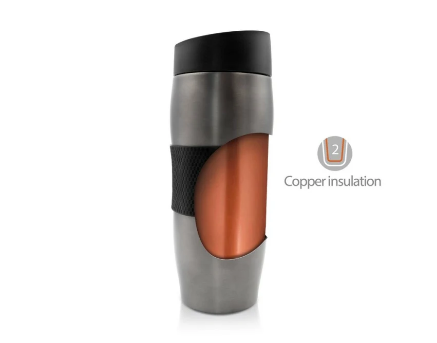 Szary kubek termiczny 350 ml z logo firmy, leakproof