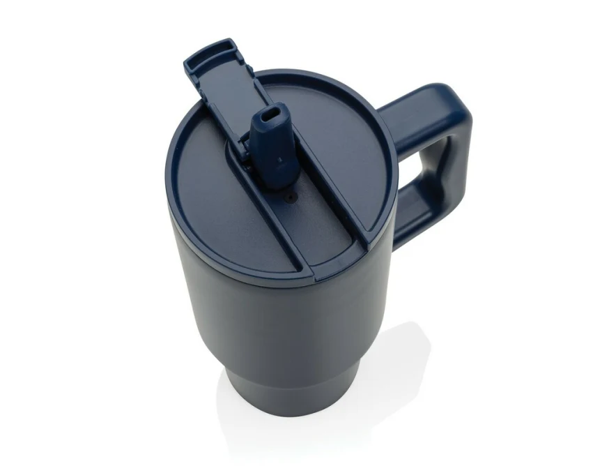 Granatowy kubek termiczny 900 ml ze słomką i uchwytem