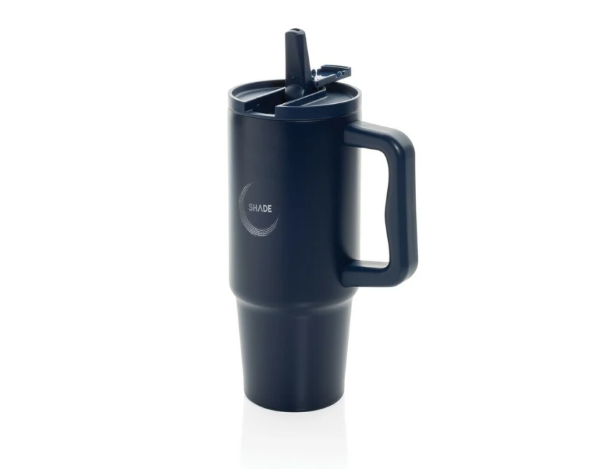 Granatowy kubek termiczny 900 ml ze słomką i uchwytem