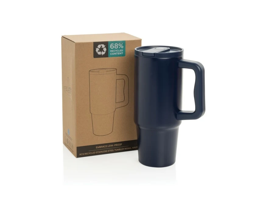 Granatowy kubek termiczny 900 ml ze słomką i uchwytem