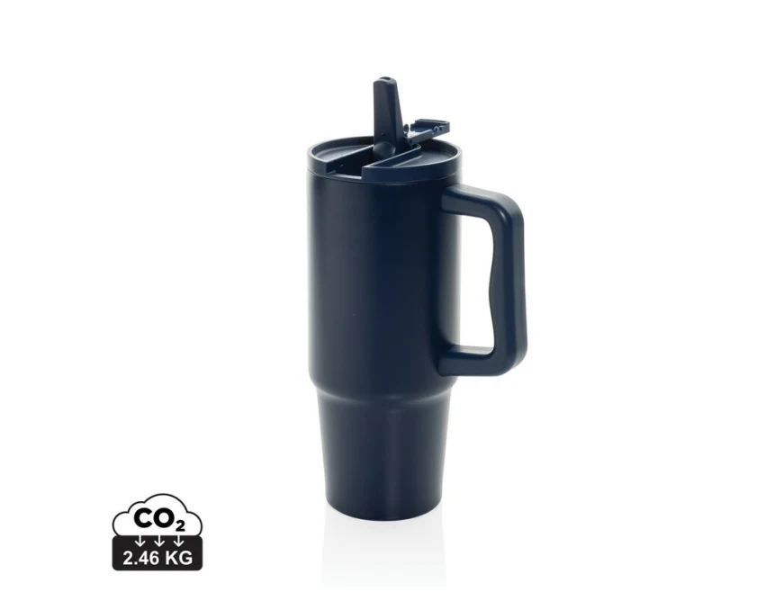 Granatowy kubek termiczny 900 ml ze słomką i uchwytem