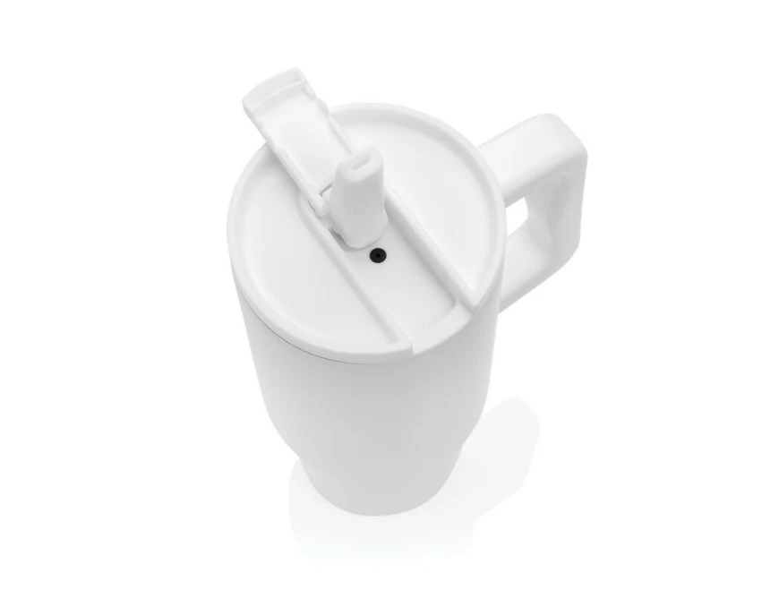 Biały kubek termiczny 900 ml ze słomką i logo firmy