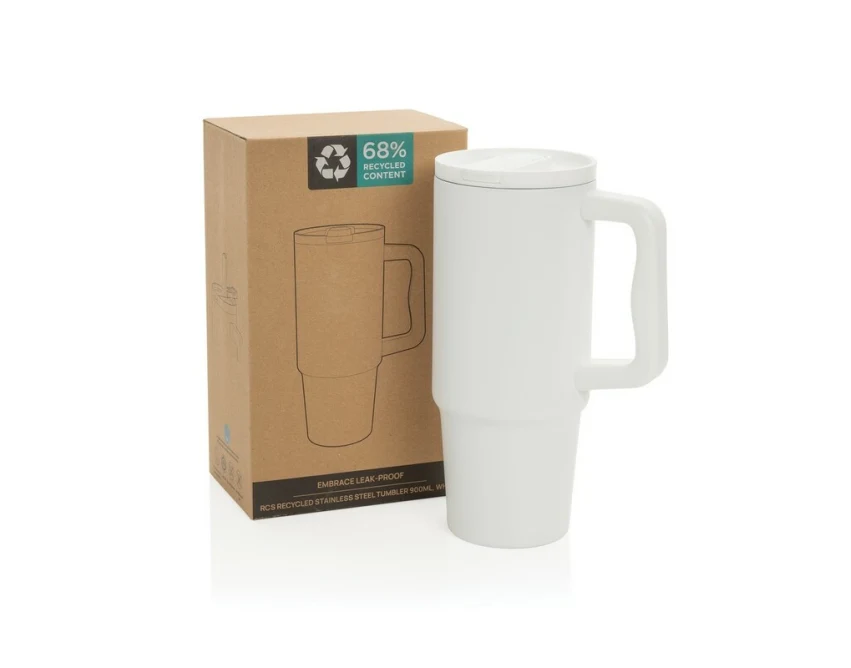 Biały kubek termiczny 900 ml ze słomką i logo firmy