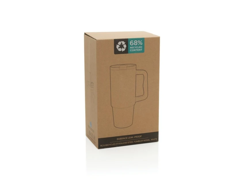 Biały kubek termiczny 900 ml ze słomką i logo firmy