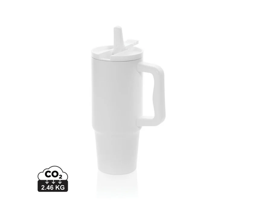 Biały kubek termiczny 900 ml ze słomką i logo firmy