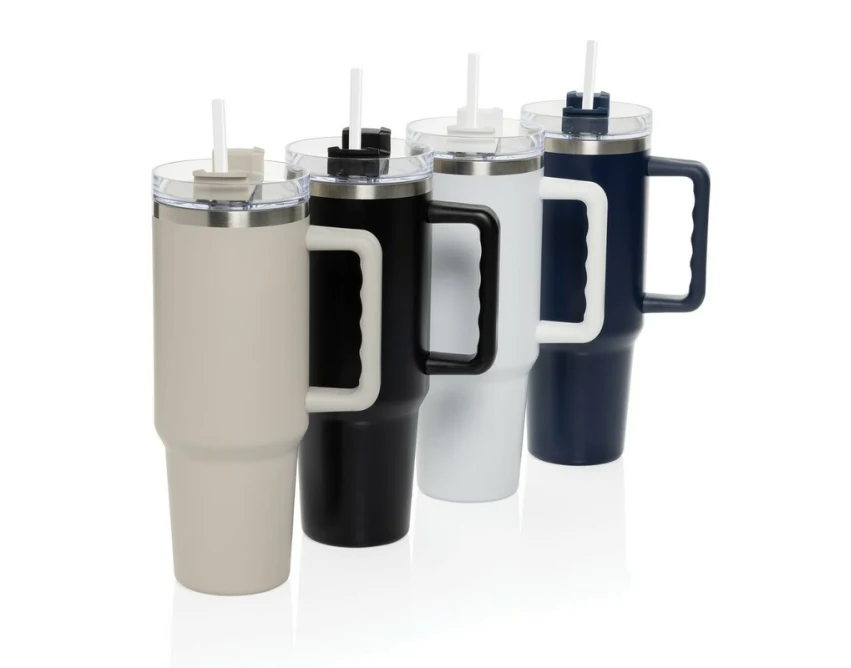 Kubek termiczny 1200 ml szary z logo i uchwytem