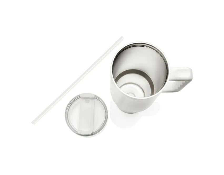 Biały kubek termiczny 1200 ml Stadley ze słomką i uchwytem