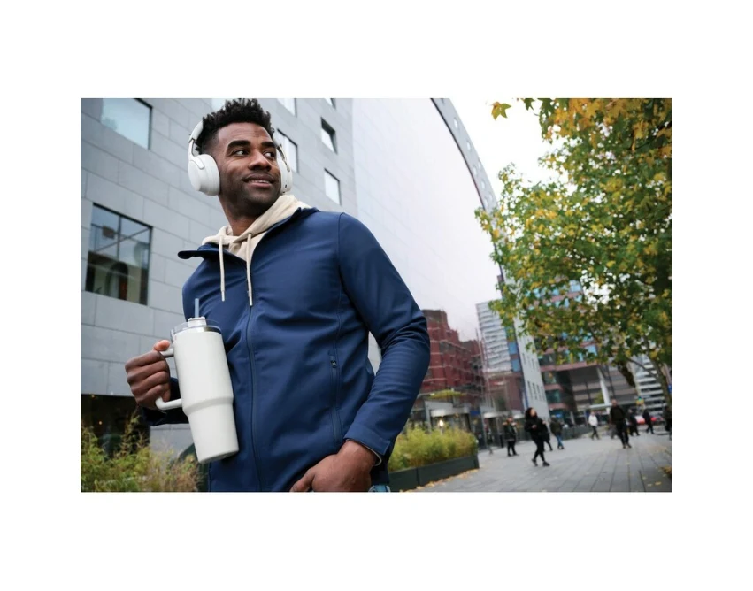 Biały kubek termiczny 1200 ml Stadley ze słomką i uchwytem