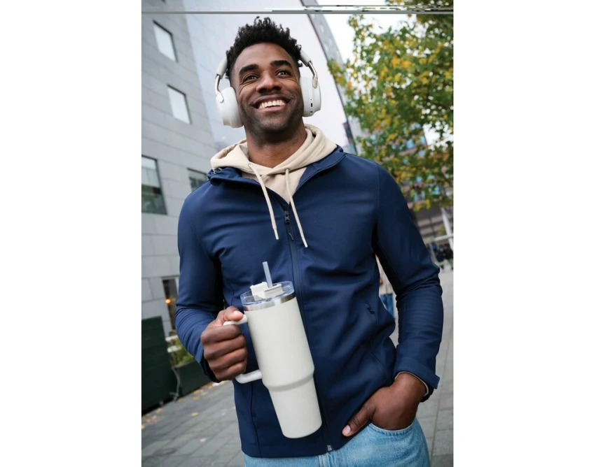 Biały kubek termiczny 1200 ml Stadley ze słomką i uchwytem