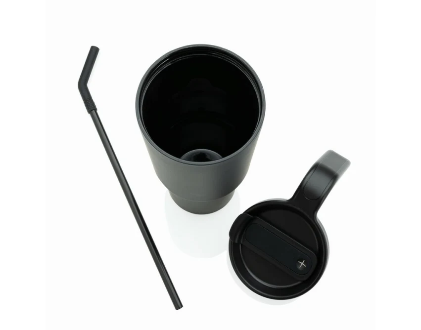 Czarny kubek termiczny 900 ml Graphic 360 ze słomką