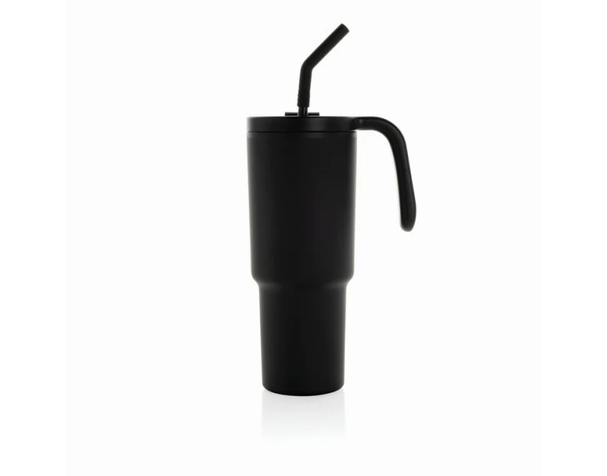 Czarny kubek termiczny 900 ml Graphic 360 ze słomką