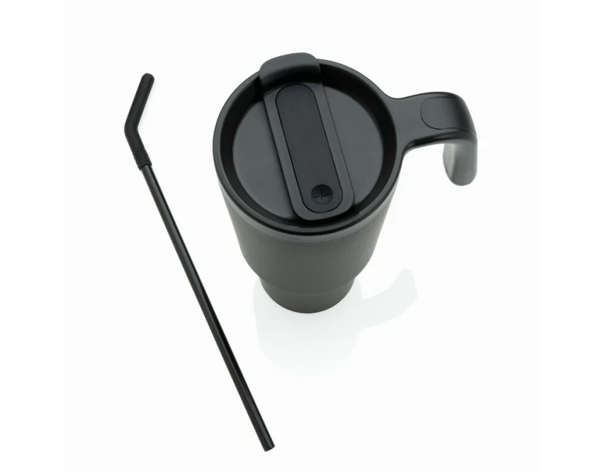Czarny kubek termiczny 900 ml Graphic 360 ze słomką