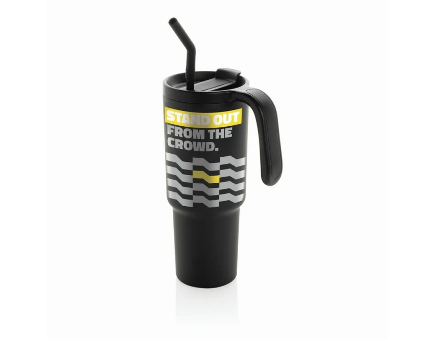 Czarny kubek termiczny 900 ml Graphic 360 ze słomką
