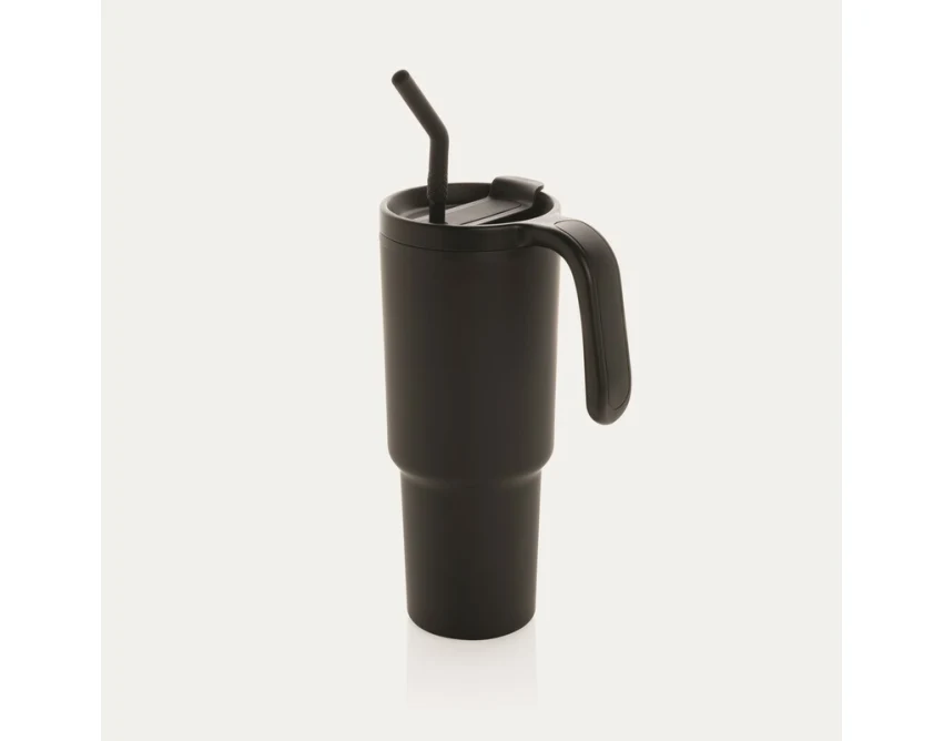 Czarny kubek termiczny 900 ml Graphic 360 ze słomką