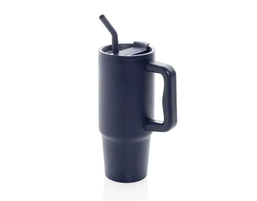 Granatowy kubek termiczny 900 ml ze słomką i uchwytem