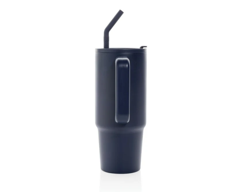 Granatowy kubek termiczny 900 ml ze słomką i uchwytem