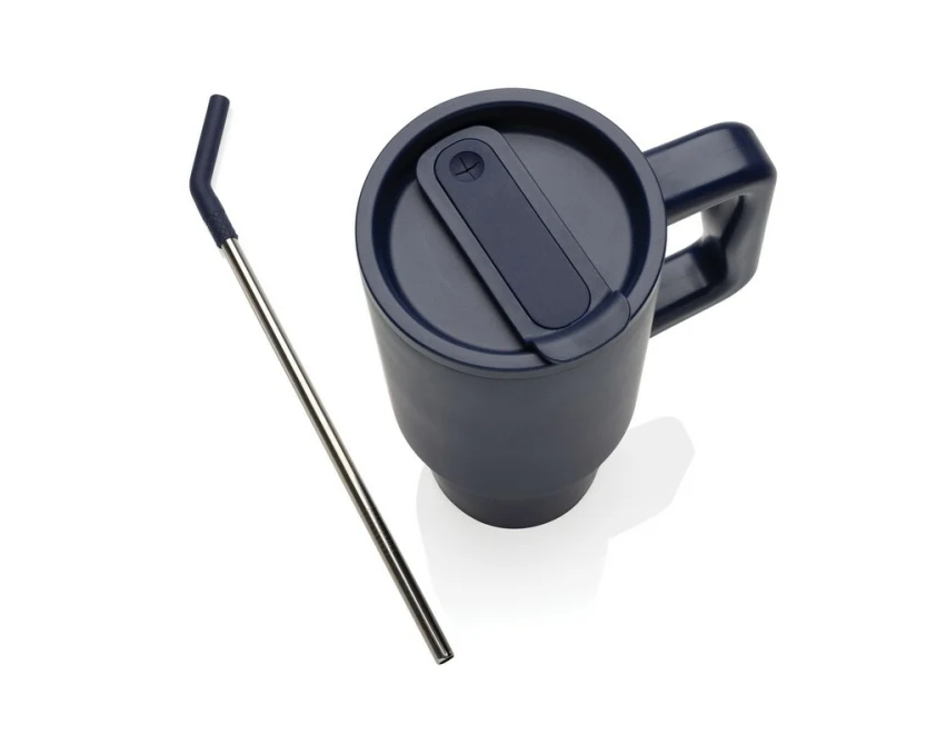 Granatowy kubek termiczny 900 ml ze słomką i uchwytem