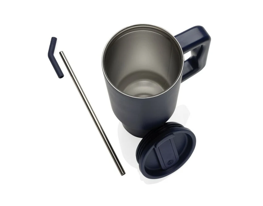 Granatowy kubek termiczny 900 ml ze słomką i uchwytem