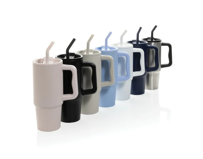 Granatowy kubek termiczny 900 ml ze słomką i uchwytem