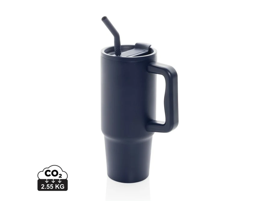 Granatowy kubek termiczny 900 ml ze słomką i uchwytem