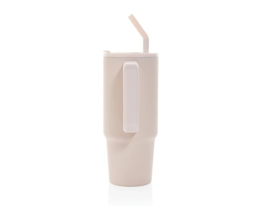 Różowy kubek termiczny 900 ml ze słomką i uchwytem z logo