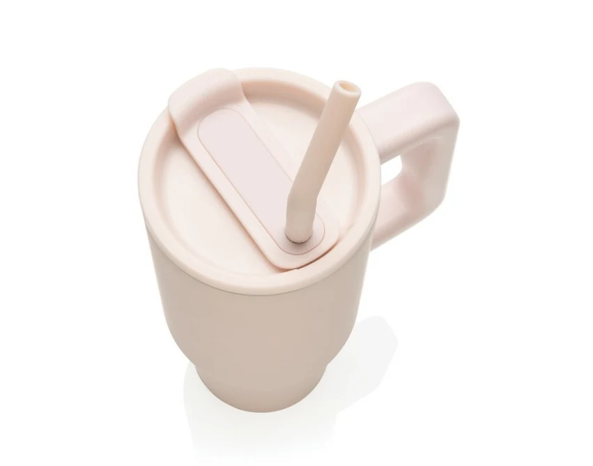 Różowy kubek termiczny 900 ml ze słomką i uchwytem z logo