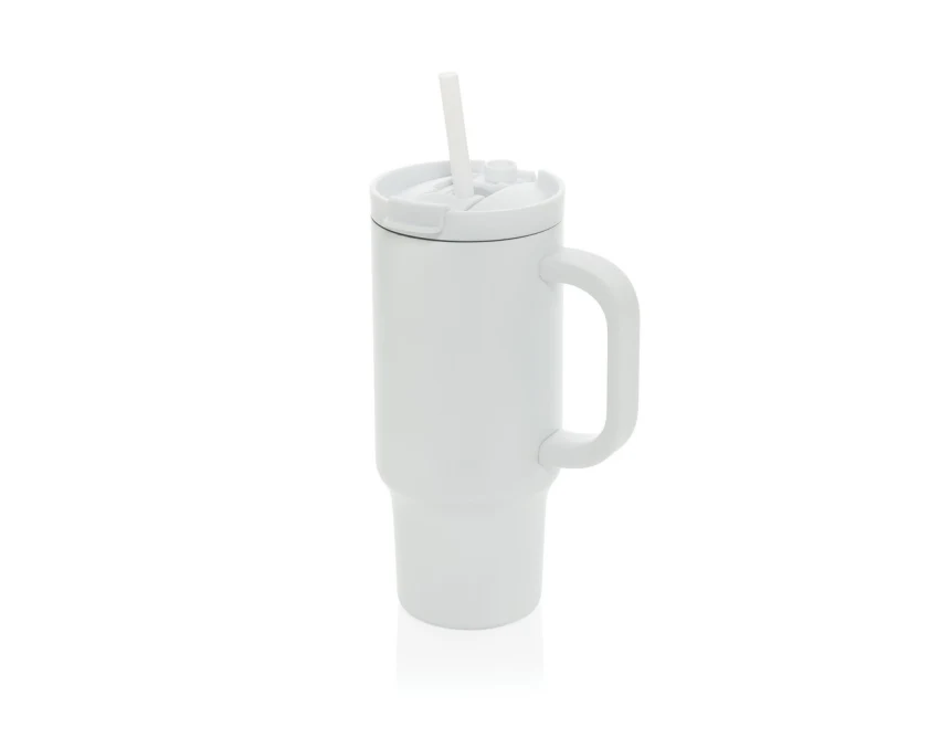 Biały kubek termiczny Cruiser 480 ml ze słomką i uchwytem