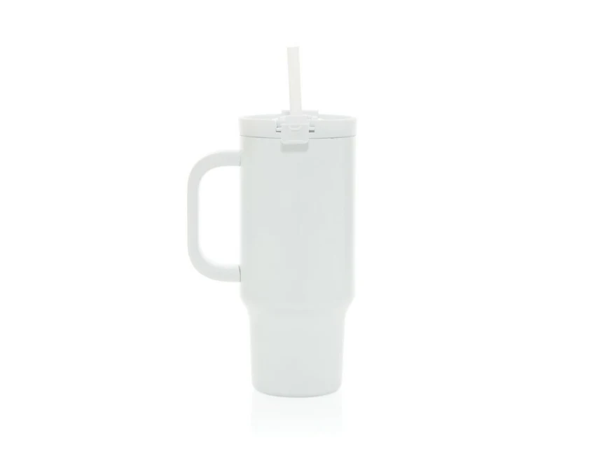 Biały kubek termiczny Cruiser 480 ml ze słomką i uchwytem