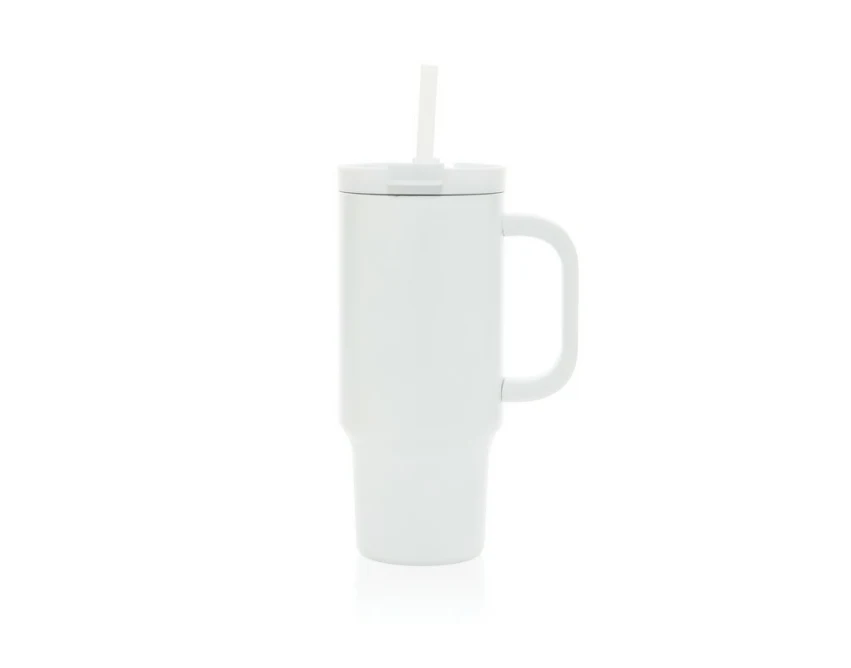 Biały kubek termiczny Cruiser 480 ml ze słomką i uchwytem