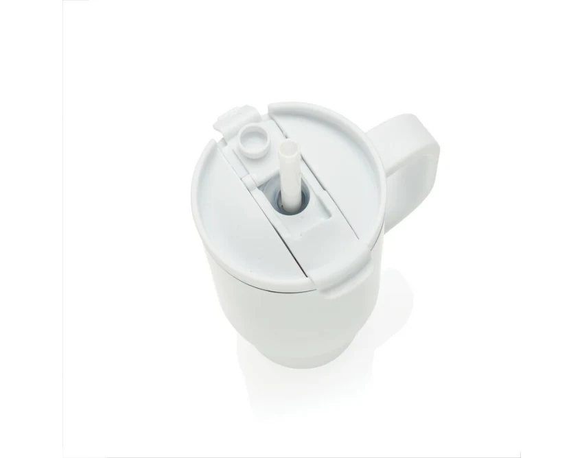 Biały kubek termiczny Cruiser 480 ml ze słomką i uchwytem